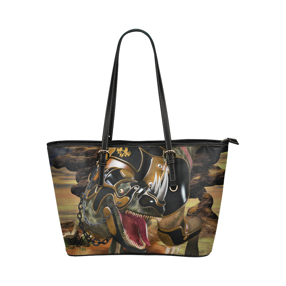 Awesome T-Rex with armor Leather Tote Bag/Large (Model 1651)