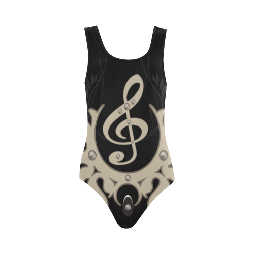 Music, clef with key notes Vest One Piece Swimsuit (Model S04)