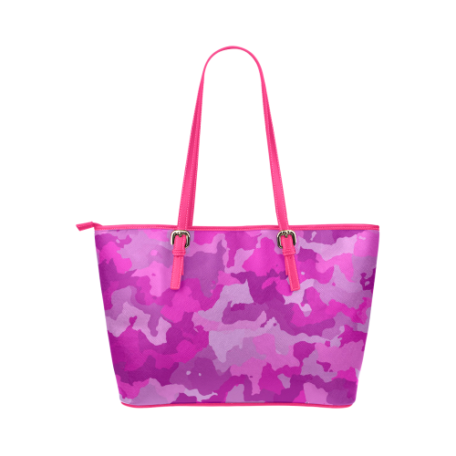 camouflage hot pink Leather Tote Bag/Large (Model 1651)