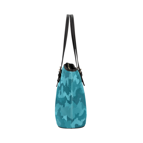 camouflage teal Leather Tote Bag/Small (Model 1651)