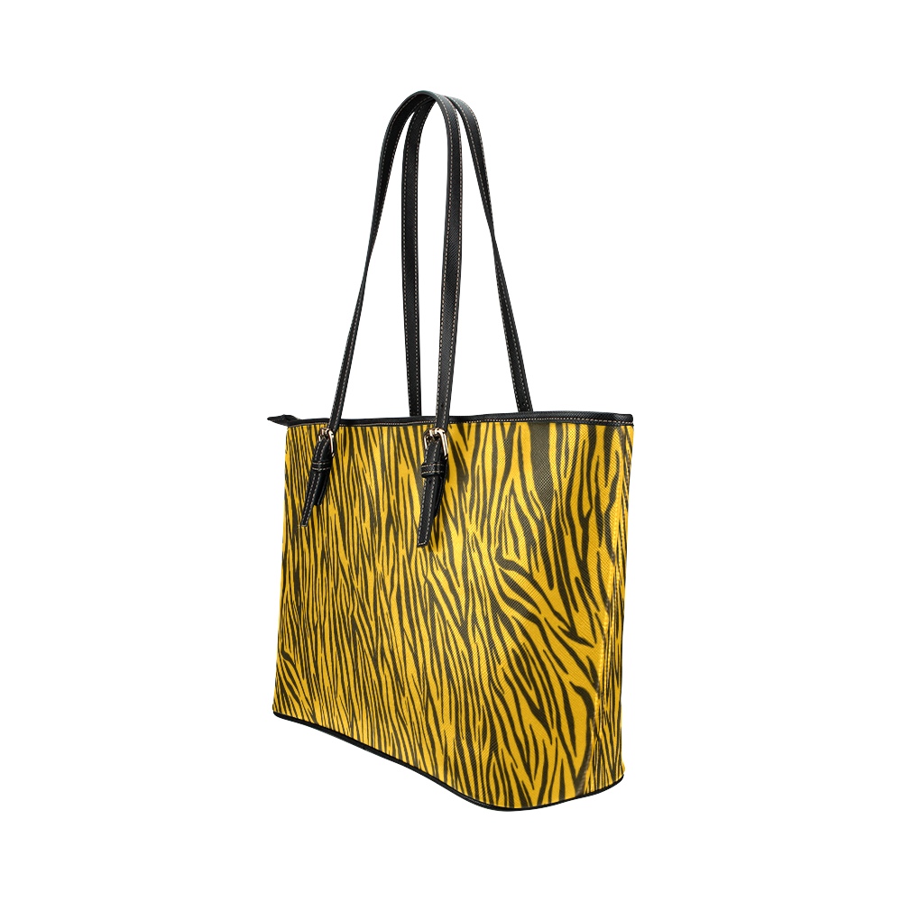 Yellow Zebra Stripes Animal Print Fur Leather Tote Bag/Large (Model 1651)