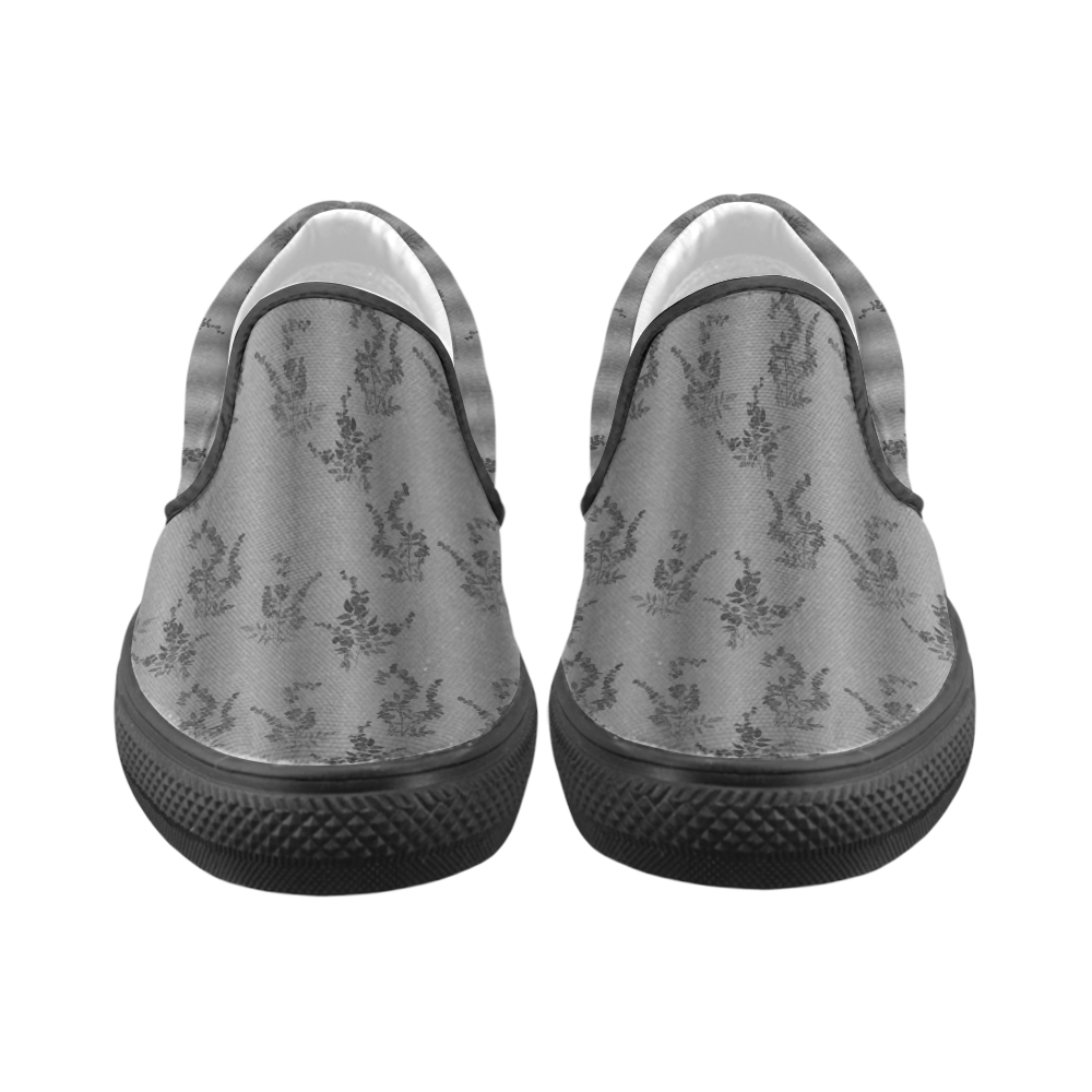 Black flowers pattern Men's Unusual Slip-on Canvas Shoes (Model 019)