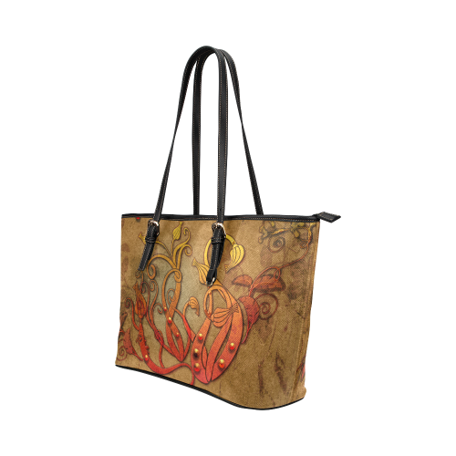 Wonderful decorative flowers Leather Tote Bag/Small (Model 1651)