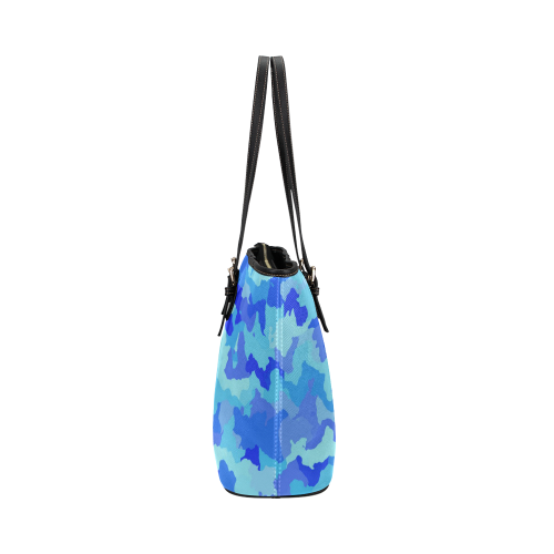 camouflage blue Leather Tote Bag/Large (Model 1651)