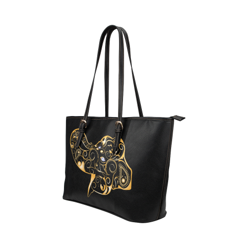 Wonderful gold, black elephant Leather Tote Bag/Large (Model 1651)