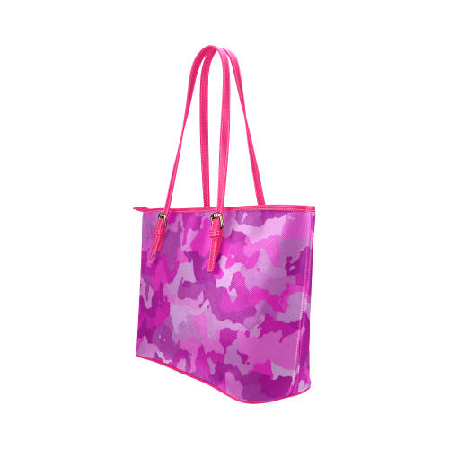camouflage hot pink Leather Tote Bag/Large (Model 1651)