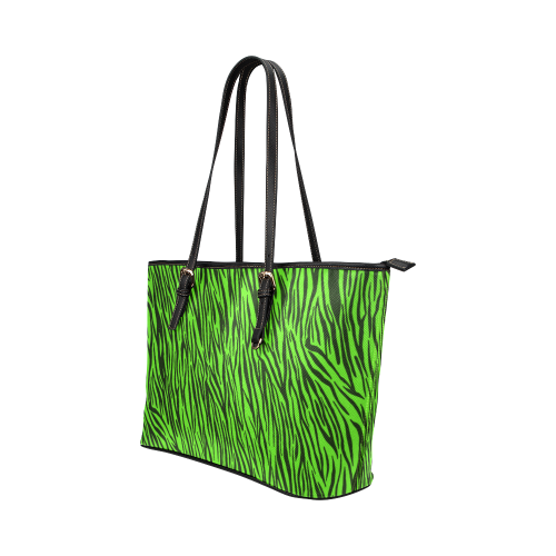 Green Zebra Stripes Animal Print Fur Leather Tote Bag/Large (Model 1651)