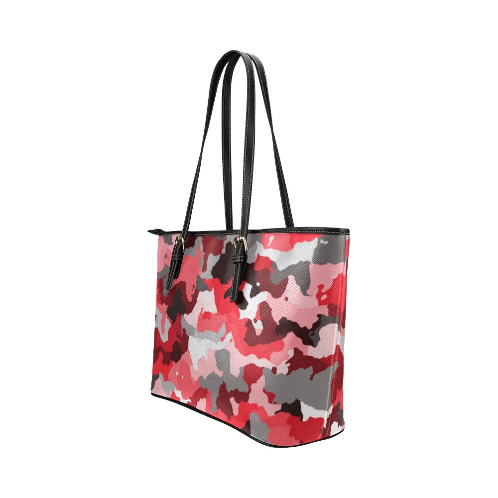 camouflage red,black Leather Tote Bag/Small (Model 1651)