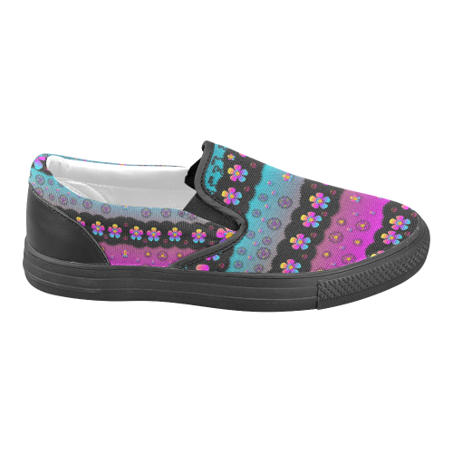 Rainbow  big flowers in peace for love and freedom Women's Unusual Slip-on Canvas Shoes (Model 019)