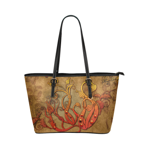 Wonderful decorative flowers Leather Tote Bag/Small (Model 1651)
