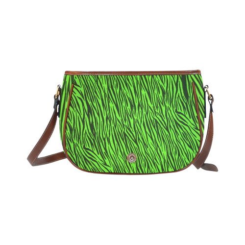 Green Zebra Stripes Animal Print Fur Saddle Bag/Small (Model 1649) Full Customization