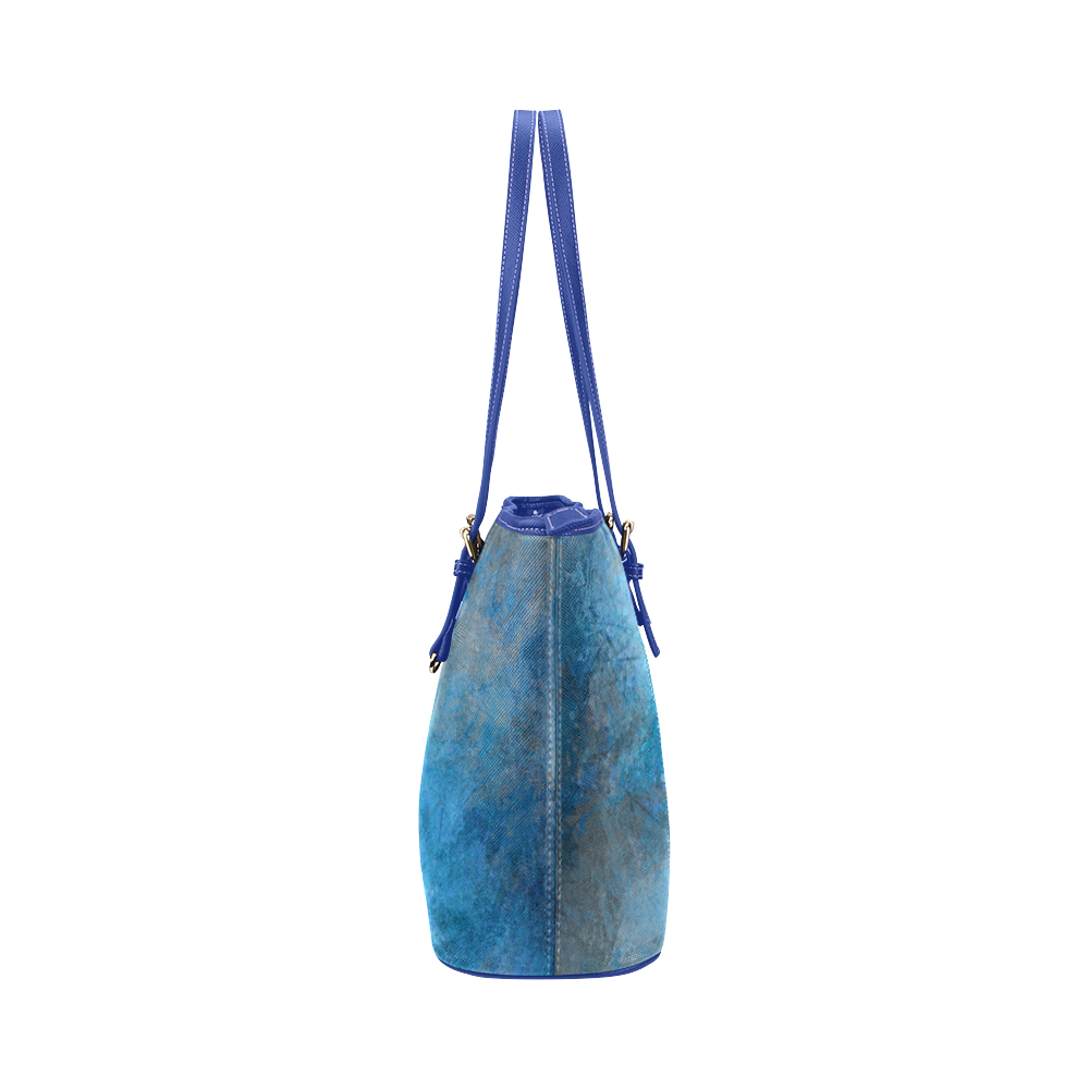A blue watercolor elephant portrait in denim look Leather Tote Bag/Small (Model 1651)