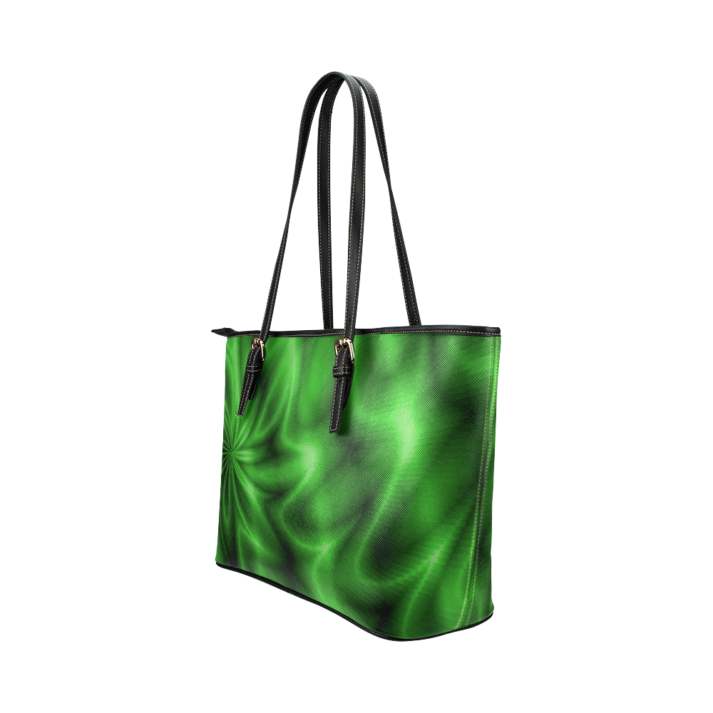 Green Shiny Swirl Leather Tote Bag/Large (Model 1651)
