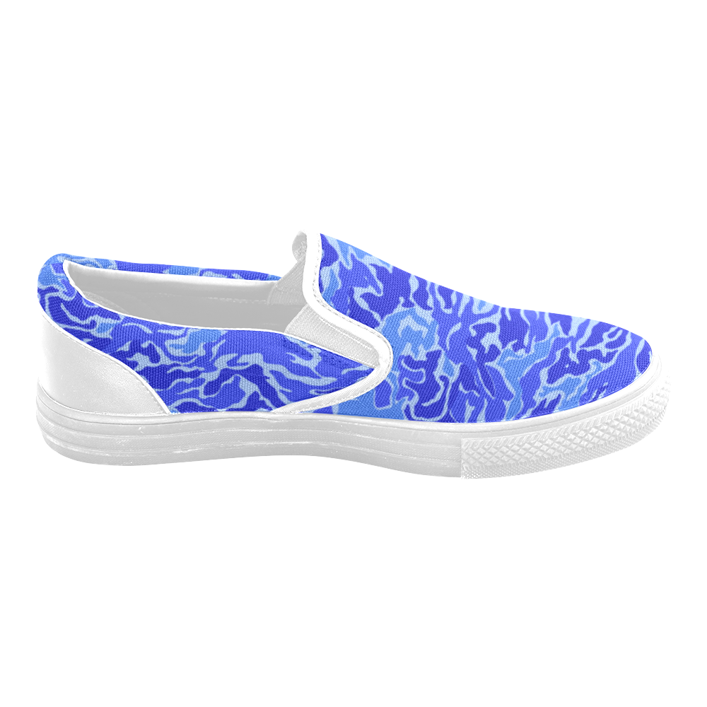 Camo Blue Camouflage Pattern Print Men's Slip-on Canvas Shoes (Model 019)