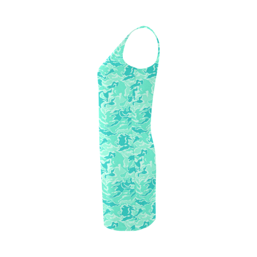 Camo Turquoise Camouflage Print Pattern Medea Vest Dress (Model D06)