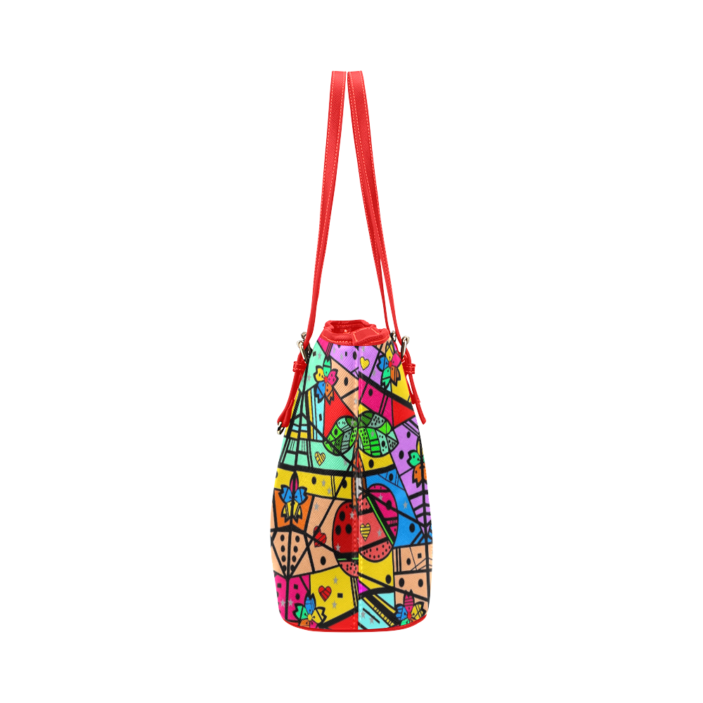 Popart Cherry By Nico Bielow Leather Tote Bag/Large (Model 1651)