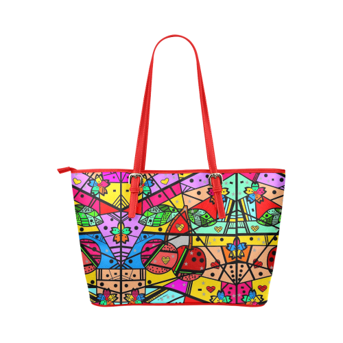 Popart Cherry By Nico Bielow Leather Tote Bag/Large (Model 1651)
