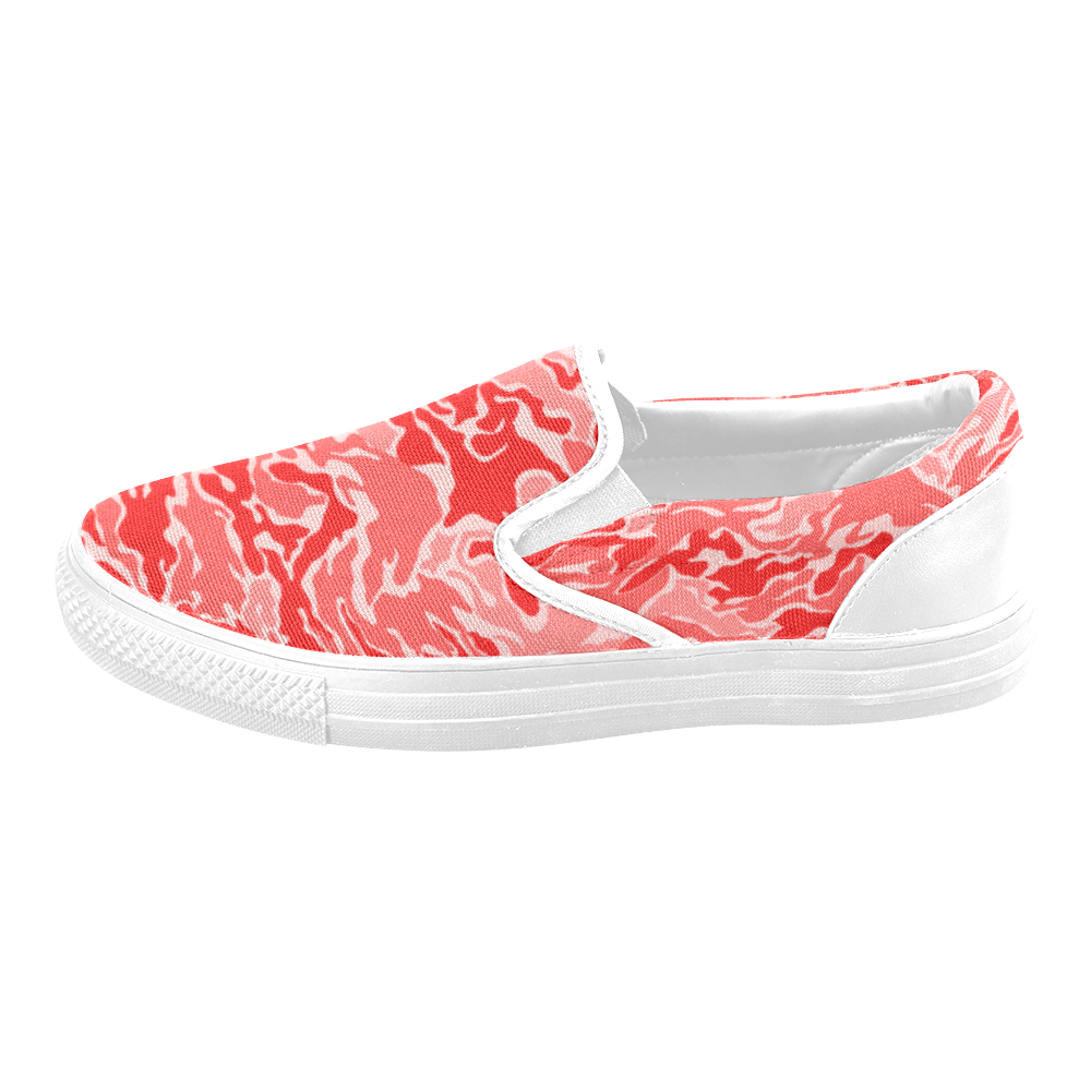 Camo Red Camouflage Pattern Print Men's Slip-on Canvas Shoes (Model 019)