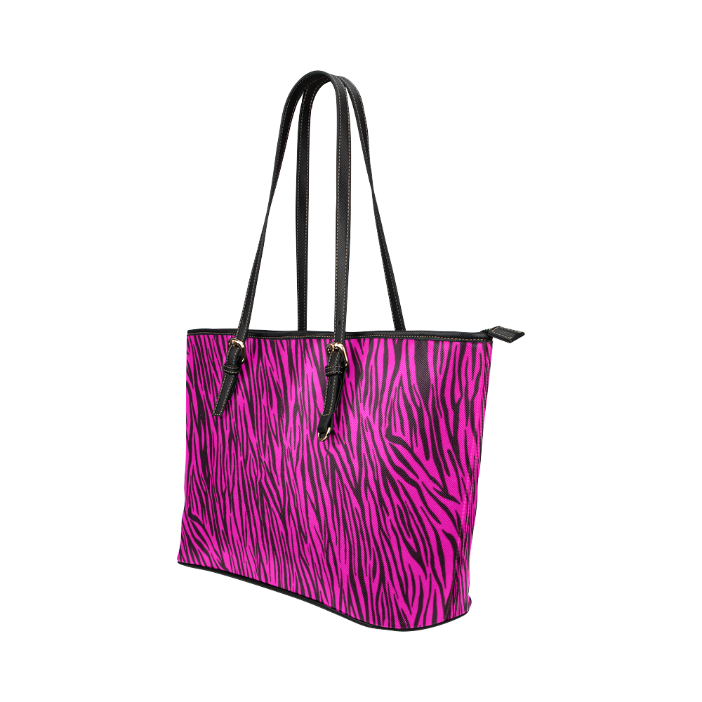 Hot Pink Zebra Stripes Animal Print Fur Leather Tote Bag/Large (Model 1651)