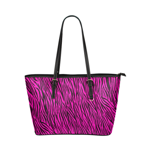 Hot Pink Zebra Stripes Animal Print Fur Leather Tote Bag/Small (Model 1651)