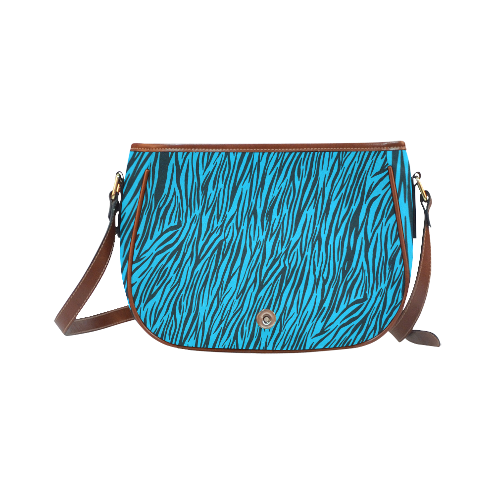 Blue Zebra Stripes Animal Print Fur Saddle Bag/Small (Model 1649) Full Customization