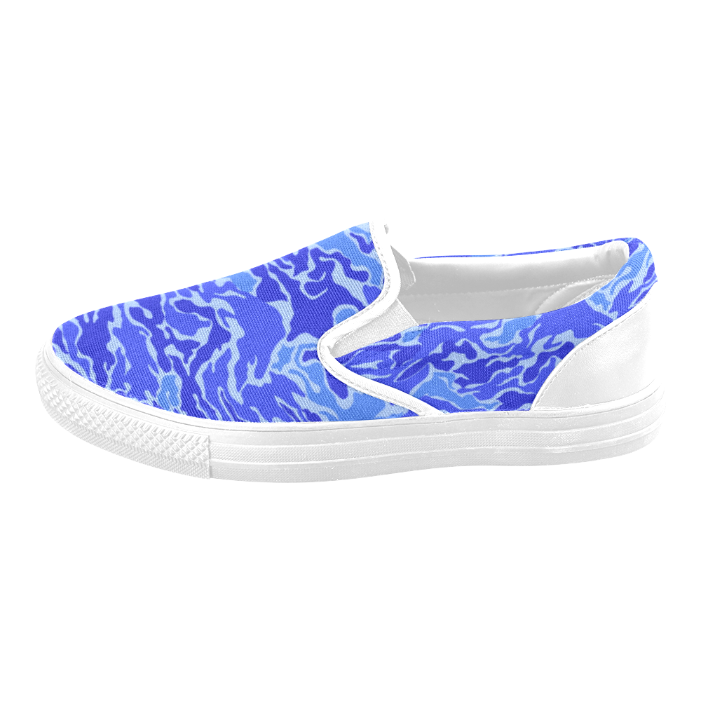 Camo Blue Camouflage Pattern Print Men's Slip-on Canvas Shoes (Model 019)