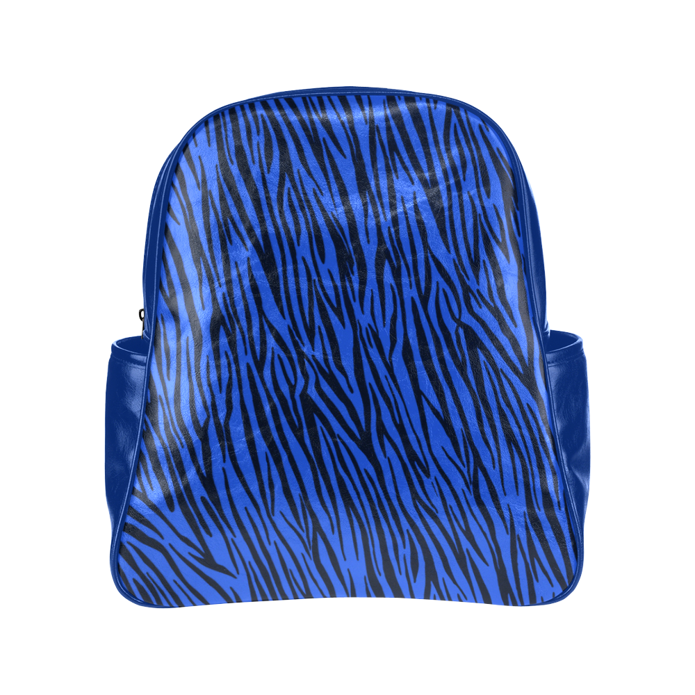 Blue Zebra Stripes Animal Print Fur Multi-Pockets Backpack (Model 1636)