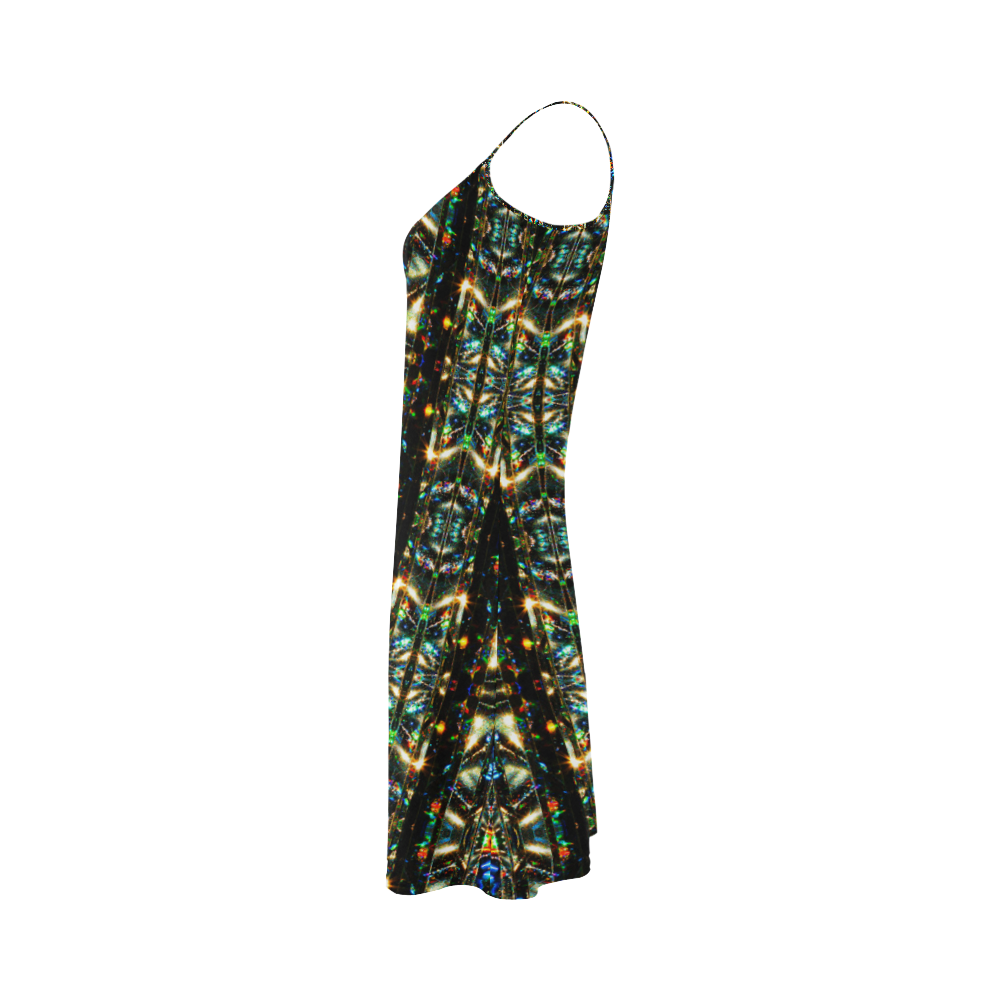 Glitzy Sparkly Mystic Festive Black Glitter Ornament Pattern Alcestis Slip Dress (Model D05)