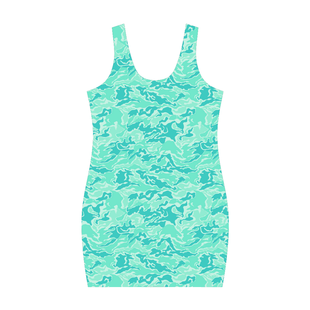 Camo Turquoise Camouflage Print Pattern Medea Vest Dress (Model D06)