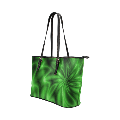 Green Shiny Swirl Leather Tote Bag/Large (Model 1651)