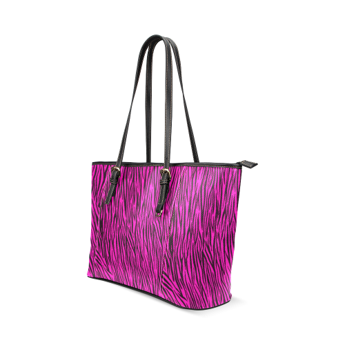 Hot Pink Zebra Stripes Animal Print Fur Leather Tote Bag/Large (Model 1640)