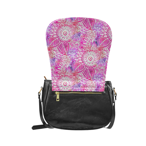 Pink Boho Flowers Classic Saddle Bag/Large (Model 1648)