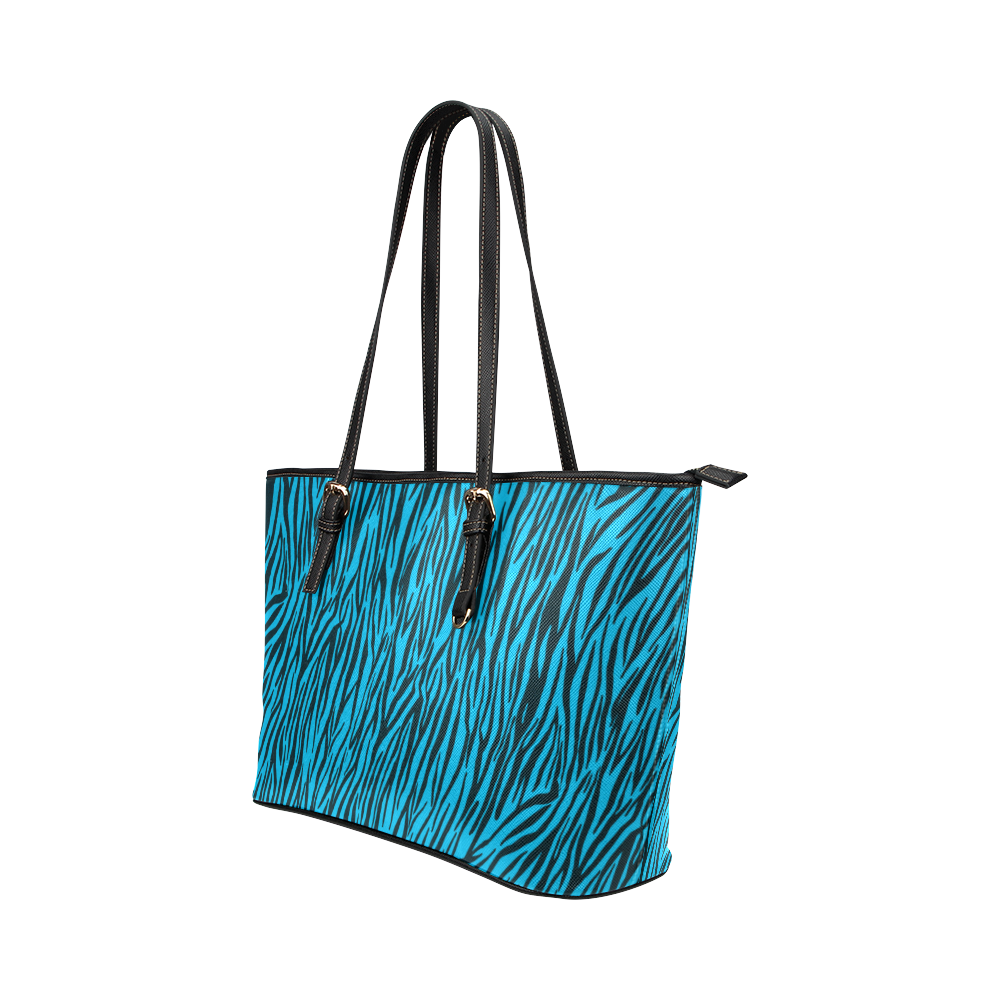 Blue Zebra Stripes Animal Print Fur Leather Tote Bag/Small (Model 1651)