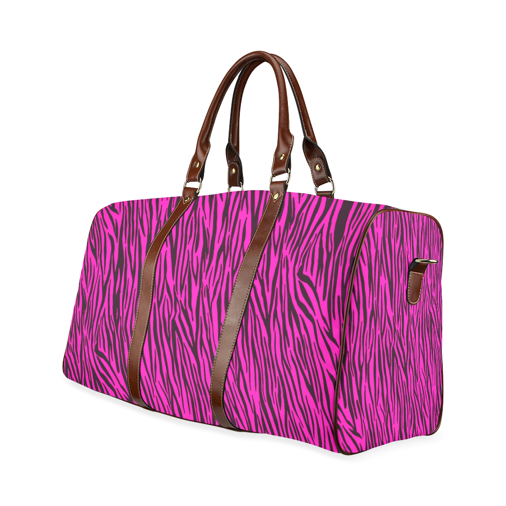 Hot Pink Zebra Stripes Animal Print Fur Waterproof Travel Bag/Small (Model 1639)