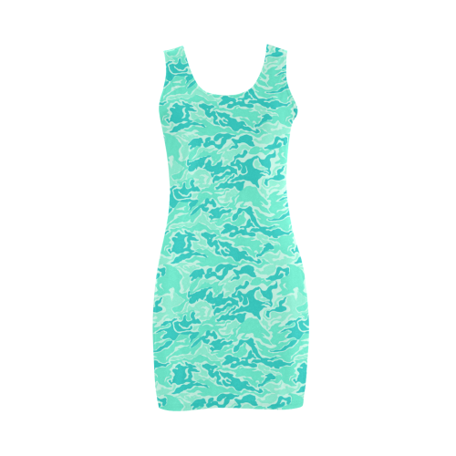 Camo Turquoise Camouflage Print Pattern Medea Vest Dress (Model D06)