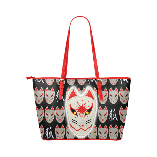Japanese Fox Mask Leather Tote Bag/Small (Model 1651)