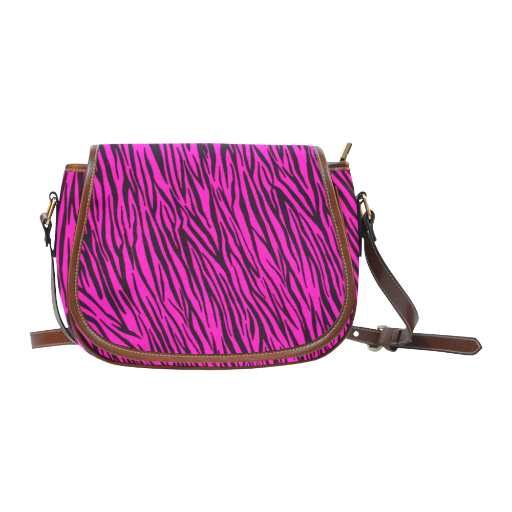 Hot Pink Zebra Stripes Animal Print Fur Saddle Bag/Small (Model 1649) Full Customization