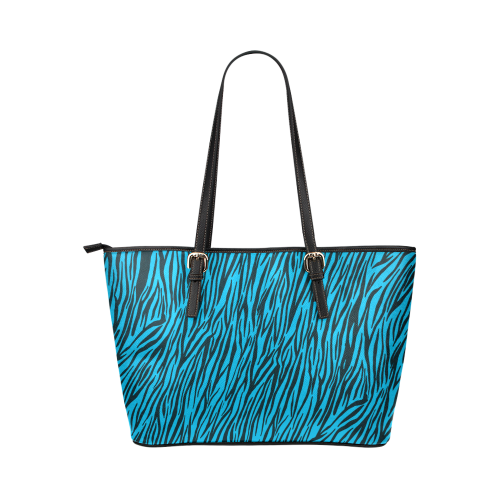 Blue Zebra Stripes Animal Print Fur Leather Tote Bag/Small (Model 1651)