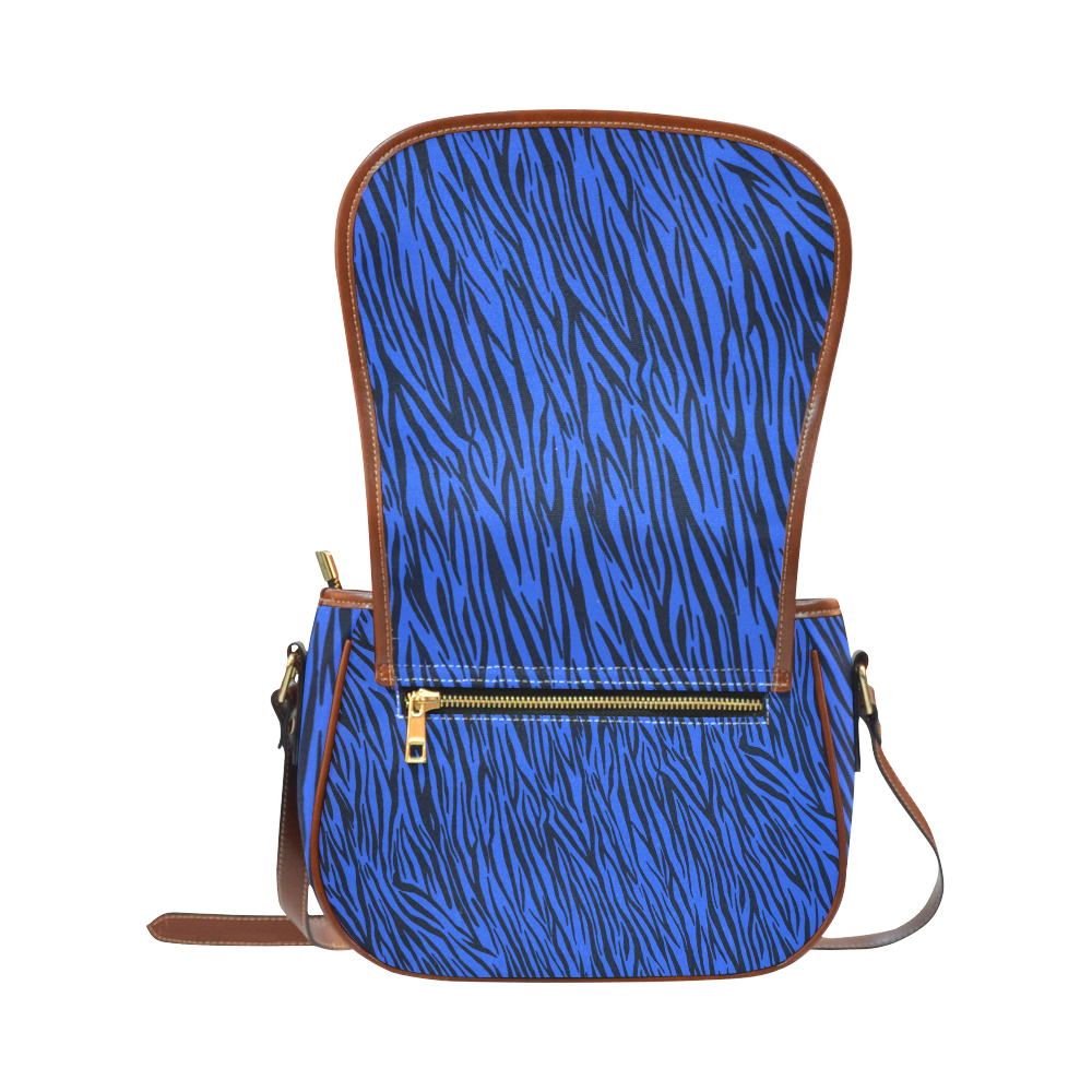 Blue Zebra Stripes Animal Print Fur Saddle Bag/Small (Model 1649) Full Customization