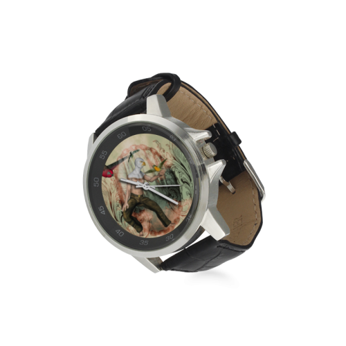 The birdman with birds Unisex Stainless Steel Leather Strap Watch(Model 202)