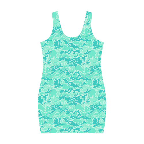 Camo Turquoise Camouflage Print Pattern Medea Vest Dress (Model D06)
