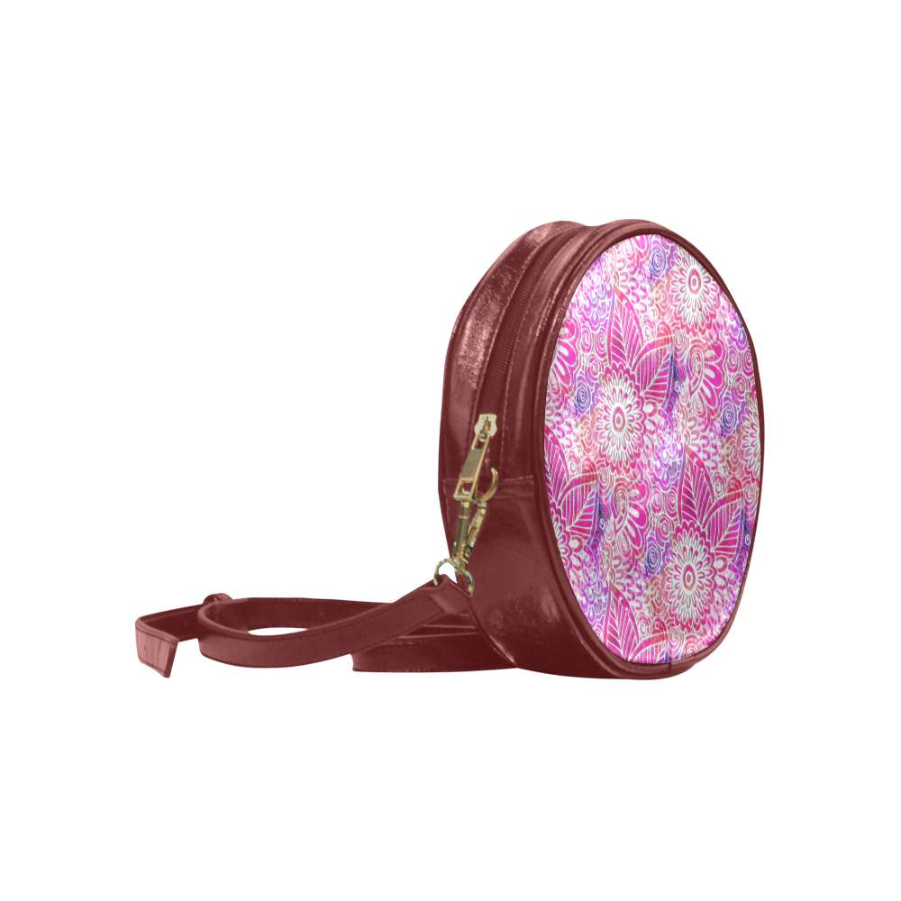 Pink Boho Flowers Round Sling Bag (Model 1647)