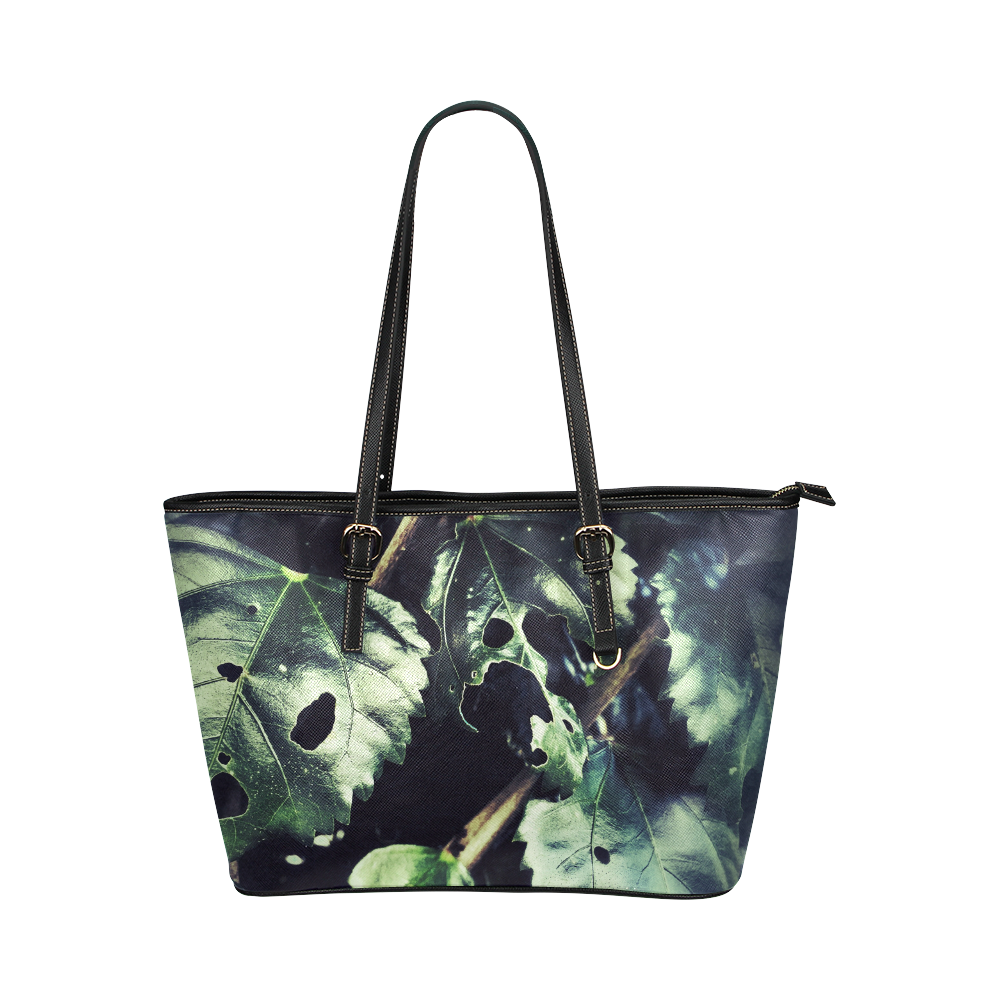Leaves Leather Tote Bag/Small (Model 1651)