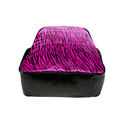 Hot Pink Zebra Stripes Animal Print Fur Multi-Pockets Backpack (Model 1636)