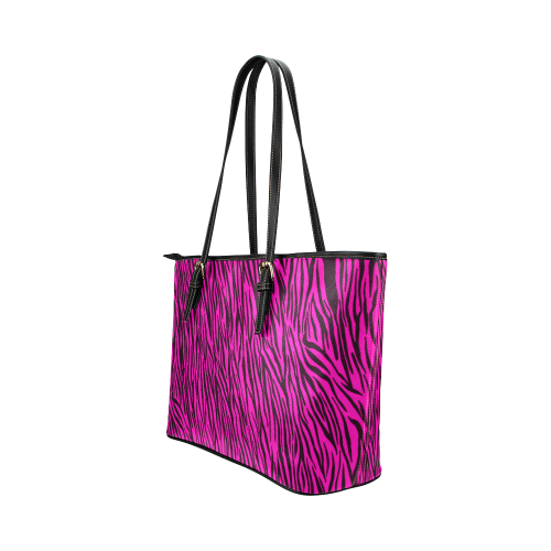 Hot Pink Zebra Stripes Animal Print Fur Leather Tote Bag/Large (Model 1651)