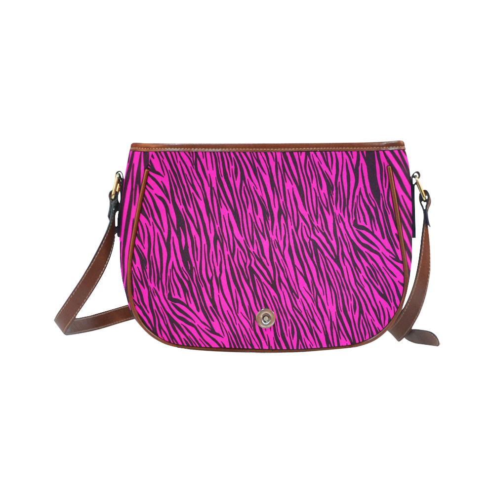 Hot Pink Zebra Stripes Animal Print Fur Saddle Bag/Small (Model 1649) Full Customization