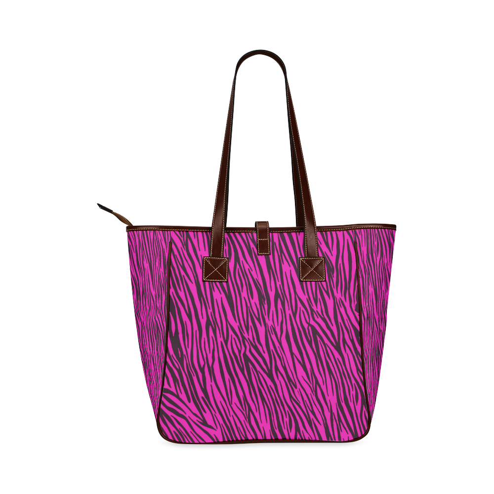 Hot Pink Zebra Stripes Animal Print Fur Classic Tote Bag (Model 1644)