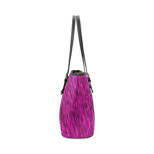 Hot Pink Zebra Stripes Animal Print Fur Leather Tote Bag/Large (Model 1640)