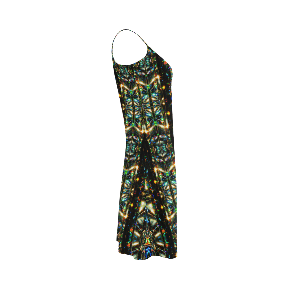 Glitzy Sparkly Mystic Festive Black Glitter Ornament Pattern Alcestis Slip Dress (Model D05)