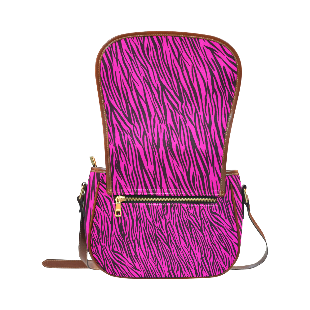 Hot Pink Zebra Stripes Animal Print Fur Saddle Bag/Small (Model 1649) Full Customization